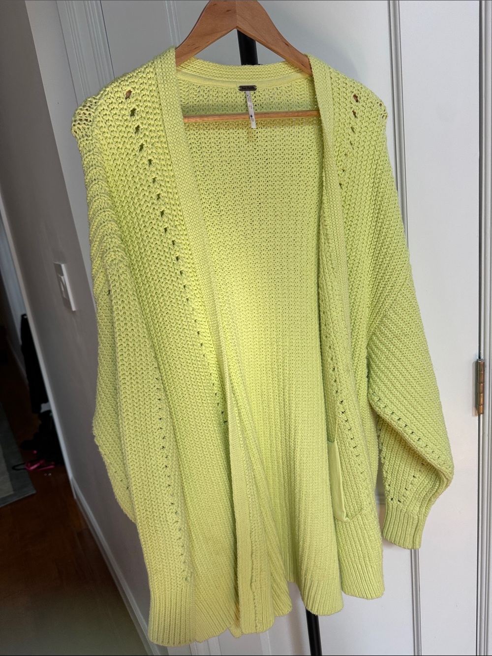 Free People Open-Front Cardigan Sweater in Light Lime